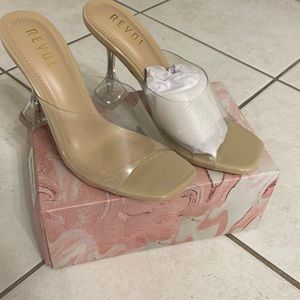 Cute clear heeled clear strap shoes size 8